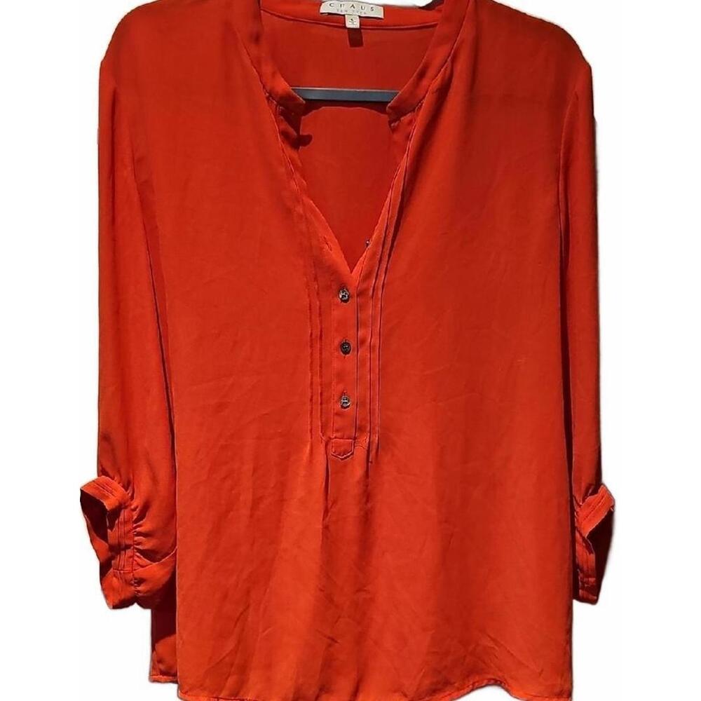 Chaus Orange 3/4 Sleeve Buttoned Blouse with Mandarin Collar Size L